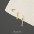 wholesale S925 Sterling Silver Wholesale Set of Star and Moon Micro-Inlaid Zirconia Earrings, Women's Unique Euro-American Design-0-2
