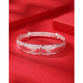 wholesale 999 Sterling Silver Solid Adjustable Push-Pull Lotus Double Fish Bracelet for Mother's Day Gift for Elderly Mothers-0-2
