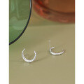 wholesale S925 Sterling Silver Korean Minimalist Small Silver Earrings, Niche and Elegant Gold and Silver Foil Texture Moon Ear Studs for Women-0-1
