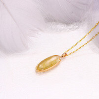 wholesale S925 Sterling Silver Japanese-style Simple and Versatile Natural Golden Rutilated Quartz Pendant Women's Light Luxury Necklace-Golden Rutilated Quartz Pendant - Without Chain>925 Silver