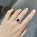 wholesale S925 Silver Cultivated Ruby Heart-Shaped 8*8mm Vintage Palace Style Women's Ring, Ready Stock Wholesale and Drop Shipping-0-3