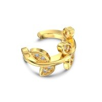 wholesale S925 Sterling Silver U-shaped Grass Leaf Design Minimalist Small Luxury Ear Clips for Women-Gold DY1E0004-SG-WH 925 silver