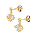 wholesale S925 silver-plated 14K gold Japanese minimalist vintage-style fan-shaped petal white topaz earrings-0-4