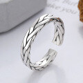wholesale S925 Sterling Silver Retro Vintage Handwoven Braided Design Adjustable Index Finger Ring for Men and Women-0-0
