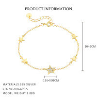 wholesale S925 Sterling Silver European And American Star Moon Zircon Tassel Chain Earrings, French Style, Luxury, Niche Design-L926-Gold 925 Silver