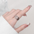 wholesale S925 Sterling Silver Korean Japanese Trendy Multi-layer Line Wave Irregular Wide Band Open Hip Hop Style Ring-0-3