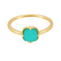 wholesale S925 sterling silver plated with 14K gold summer new square turquoise white crystal fresh ring for women-0-4