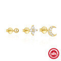 wholesale 925 Sterling Silver Geometric Star and Moon Diamond-Pearl Earring Set, Hot-Selling in Europe and America-0-5