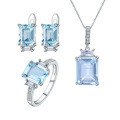 wholesale S925 Sterling Silver Classic Minimalist Topaz Jewelry Set Gemstone Earrings Pendant Cross-border Ins Style Ring-0-0