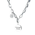 wholesale S925 Sterling Silver Double Loop Egg-shaped Chain with Round Plaque "Dreams Come True" Necklace, Women's Trendy Ins Collarbone Chain-0-4