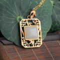 wholesale Silver metal with certificate natural jade pendant Chinese retro style cheongsam Hanfu accessories hollow bamboo window Hetian jade pendant-0-6