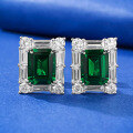 wholesale S925 Sterling Silver New Rectangular 2-Carat Simulated Emerald 7*9 Ultra-Sparkling High-Carbon Diamond Stud Earrings for Women-0-5