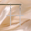 wholesale S925 Sterling Silver Plated with 18K Gold Full-Drill Moissanite Cross Ear Hooks, European and American Style Fashion Earrings-0-0