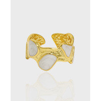 wholesale S925 Sterling Silver Open Ring for Women with Irregular Drip Glue Texture, Korean Version Ins Niche Design-18K Gold [No. 13/Adjustable] Opening adjustable