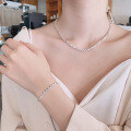 wholesale S925 Sterling Silver Korean-style Minimalist Heart Splice Necklace and Bracelet Trendy Versatile Set-0-0