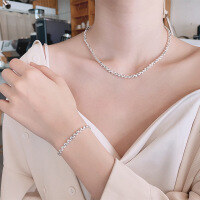 wholesale S925 Sterling Silver Korean-style Minimalist Heart Splice Necklace and Bracelet Trendy Versatile Set-560LM bracelet / approx. 7.9g  925 silver