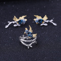 wholesale S925 silver Italian craftsmanship earrings with natural style magpie and London blue topaz, Russia-0-2