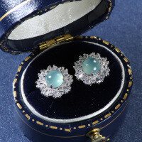 S925 Silver Wholesale Live Stream Sunflower Earrings with Natural Guatemalan Blue Jadeite-Inlaid with natural Danish blue jadeite  925 silver
