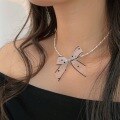 wholesale S925 Sterling Silver Korean Version Minimalist Bow Pendant Necklace for Women, Small Fashion Trendy Unique Collarbone Chain-0-0