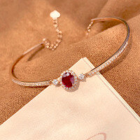 wholesale S925 Sterling Silver Red Elk Full Pavé Open Bangle, Light Luxury Niche Exquisite Versatile Solid Women's Trendy Bracelet-BS0149-Rose Gold 925 Silver