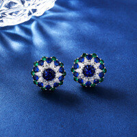 wholesale S925 sterling silver earrings with high-carbon diamond imitation blue sapphire zircon stud earrings for live cross-border wholesale-blue