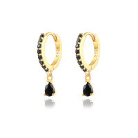 wholesale Brass Luxury High-end Crystal-embellished Colored Teardrop Ear Cuffs,ins。-Gold-Black Diamond