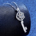 PT950 Plated 925 Silver Cross-Border Moissanite Key Pendant Necklace-0-0