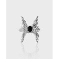 wholesale S925 Sterling Silver Korean Version Ins Small and Unique Design Butterfly Inlaid Zircon Textured Open Ring for Women-0-0