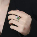 wholesale 925 Silver European & American New Arrival Simulated Emerald 7*9 Open-End Ring for Women, Fashionable and Versatile, Dropshipping Available-0-3