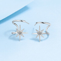 wholesale Metal: S925 Silver Star Moissanite Earrings for Women, Korean Style Simple and Elegant Fringe Stud Earrings, Gift for Girlfriend or Best Friend-28-point Moissanite &gt; 925 Silver
