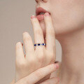 wholesale S925 Sterling Silver Plated with 18K Gold, Cross-Border New Style Moissanite Cultured Colored Gemstone 7-Stone Eternity Ring, Blue Sapphire Ring-0-3