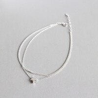 wholesale S925 Sterling Silver Korean Style Minimalist Double Layer Chain Five-Point Star Anklet Foot Jewelry for Students Women-Silver 925 silver