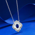 wholesale S925 silver new live-streaming product: white mother-of-pearl inlaid royal blue 4*6mm women's necklace pendant collarbone chain available for dropshipping-0-2