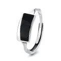 wholesale S925 Sterling Silver Korean-Japanese Style Fashion Minimalist Niche Aesthetic Epoxy Black and White Quadrilateral Lightweight Ring-0-4
