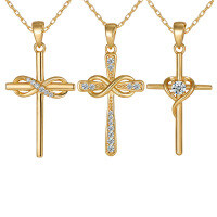 wholesale S925 Sterling Silver Moissanite Cross Necklace with Infinity Symbol Fashion Trendy Minimalist Pendant Collarbone Chain-Type A Platinum 925 Silver