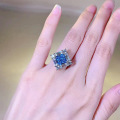 wholesale S925 Silver New 8*8mm Sea Blue Ice-Cut High-Carbon Diamond Trendy Square Ring for Women-0-3