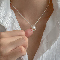 wholesale S925 Sterling Silver Pearl Choker Chain Necklace French Retro Luxury High-end Women's Neck Jewelry Y00156-S925 Silver Necklace 925 Silver