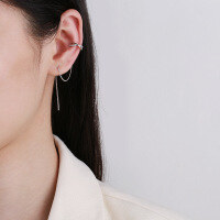 wholesale S925 Sterling Silver Korean Dongdaemun Double-Line Ear Cuff Long Geometric Ear Drop Ethereal Elegant Earrings-YFR116/Platinum about 2.4g 925 silver