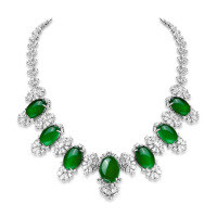 wholesale Metal: 925 Silver Gold Plated, Pendant Chain with High Carbon Diamond, Muso Green Natural Chalcedony Cabochon, New Chinese Style Women's Necklace-Natural chalcedony 925 silver