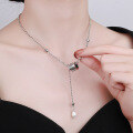 wholesale S925 Sterling Silver Korean Style Road-Road Connection Drop-shaped Pearl Collarbone Necklace, Small and Unique Design-0-2