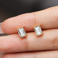 Sterling Silver Moissanite Earrings, Emerald-Cut Rectangle, Light Luxury Style, Cross-Border Wholesale.-Set with 1CT high-carbon diamonds  925 silver