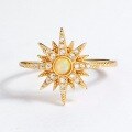 wholesale S925 Silver Japanese and Korean Light Luxury Style Sun Ring for Women, Niche Design Adjustable Opal and Zircon Ring for Wholesale-0-2