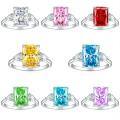 wholesale 925 Sterling Silver Flame Ice Flower Cut Heart-Shaped Square Zircon Ring for Women, High-End Sense Luxury 8*11 Color Gem High Carbon Zircon Women's Ring-0-0