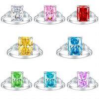 wholesale 925 Sterling Silver Flame Ice Flower Cut Heart-Shaped Square Zircon Ring for Women, High-End Sense Luxury 8*11 Color Gem High Carbon Zircon Women's Ring-Fireworks G-40 White US size 7#