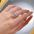 wholesale S925 Sterling Silver New Arrival Contrast Color Pink Diamond Heart-Shaped High Carbon Diamond Ice-Cut Open Ring-0-3