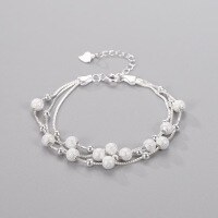 wholesale S925 Sterling Silver Three Lives Three Worlds Lucky Bead Multi-Layer Stackable Bracelet for Women, Versatile Valentine's Day Bracelet Gift-Three Lives, Three Worlds Bracelet with Sand Beads - Silvery White > 925 Silver