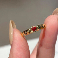 wholesale Metal: 925 Silver Gold Plated Zhuozhifan Jewelry New 4*4mm Heart-shaped Ring for Women, Small Red Gem, Niche Design-R593 Pigeon Blood Red No. 7
