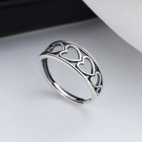 wholesale S925 Sterling Silver Retro French-style Hollow-out Heart Ring Korean-inspired Versatile Open Adjustable Index Finger Ring-249J/approx. 2g Adjustable opening