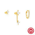 wholesale S925 Sterling Silver Diamond-Accented Minimalist Floral Ear Cuff and Stud Set-0-5