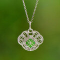 wholesale Sterling Silver Openwork Ruyi Lock Inlaid with Apple Green Jade Pendant Choker Necklace for Women-0-1